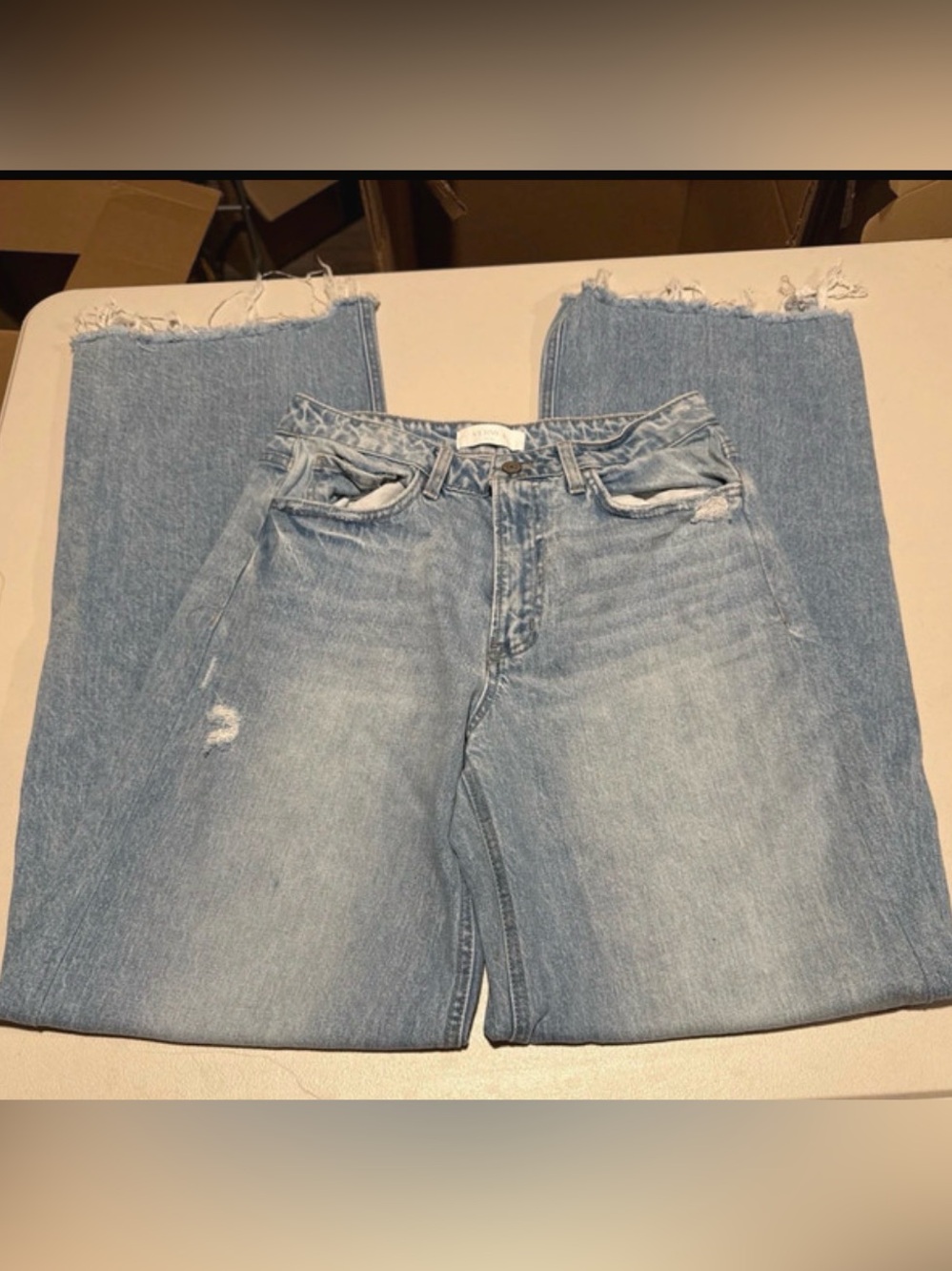 Straight Leg Light Blue Women’s Jeans with Frayed Hem - Picture 1 of 4